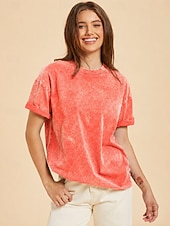  Per donna 100% cotone Maglietta Camicia di cotone Top lavati effetto vintage Semplice Vintage Moda Elegante Manica Corta Girocollo Top lunghi Quotidiano Uscire Weekend Blu Nero Verde chiaro Rosso