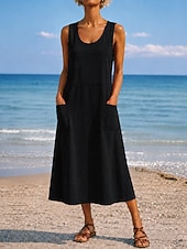 economico Vestiti-Per donna Abito maxi Abito a Tubino Vestito Estivo Casual Quotidiano Vestibilità comoda Semplice Senza Maniche Girocollo Blu Nero Bianco Verde chiaro Estate Primavera Autunno