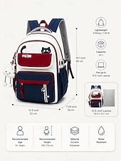 Недорогие Kids &amp; Teen Backpacks-Tween Girls Colorblock Cat Backpack, Cute Japanese Style School Bookbag for Middle School Students with Large Capacity and Multi-Pocket Storage