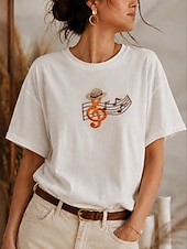 abordables T-shirt Boho-T-shirt musicale brodé 100 % coton pour femmes T-shirt d'été élégants vintage mode à manches courtes col rond haut régulier décontracté quotidien plage blanc été printemps automne hiver