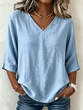  Per donna Maglietta Tinta unica Moda Casual Mezza Manica Scollo a V Top lunghi Casuale Blu Nero Bianco Giallo Albicocca Estate