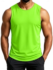 cheap Tank Tops-Men's Tank Sleeveless Round Neck Summer Solid Color Sports Soak Off Quick Dry Plain Casual Activewear Light Khaki Light Green Royal Blue Top Tee for Men