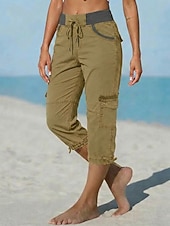 halpa Urheilushortsit-Naisten Reisitaskuhousut Vintage Urheilu Vasikka-Length Keskivyötärö Mukavuus Joustamaton Loma Muodollinen Sininen riisin valkoinen Kameli Kevään ruohonvihreä Kesä Kevät Loose Fit