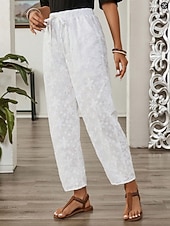 economico gamba larga e vita alta-Per donna Pantaloni casual Pantaloni Estivi Pantaloni Corti Vacanza Essenziale Casual Lunghezza alla caviglia Vita Alta Semplice Ricamato Tasca Fascia Elastica Comodo Comodità Morbido Inelastico