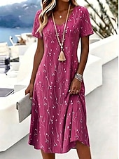 economico Abiti floreali-Per donna Abito Midi Vestito T-Shirt Abito a trapezio Vacanza Casual Boho Spiaggia Vestibilità regolare Ombre Floreale Grafico Manica Corta Scollo a V Blu Rosa Viola Arancione Estate Primavera
