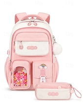 cheap Kids &amp; Teen Backpacks-Girls School Backpack Set, Pink Waterproof Polyester Bookbag with Pencil Case, Large Capacity Multi-Pocket Student Backpack, Ergonomic Support, Travel &amp; Daily Use, Grade 1-6
