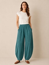 cheap Premium Linen Collection-Women's Linen Bloomers Trousers Mid Waist Full Length Drawstring Pocket Vacation Blue Violet Green Summer Fall