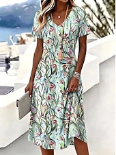 economico Arte &amp; Design Abiti-Per donna Abito Midi Abito a trapezio Casual All'aperto Spiaggia Feste Vestibilità regolare Ombre Floreale Grafico Manica Corta Scollo a V Blu Rosa Viola chiaro Verde Estate Primavera Autunno Inverno