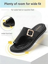 cheap Comfort Sandals-Women's Brown Buckle Comfort Slide Sandals – Cushioned Footbed Slippers, Open Toe Casual Summer Walking Sandals with Arch Support for All-Day Comfort, Travel, Vacation and Daily Wear