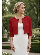 preiswerte Wraps für Hochzeitsgäste-Damen-Wickelbolero Schulterfreies Damen-Mutter-Wickel grundlegende Mäntel  Jacken Elegant 3/4-lange Ärmel Chiffon Hochzeitsgäste Wickel mit einfarbig für Partyabend im Frühling und Sommer um Eindruck