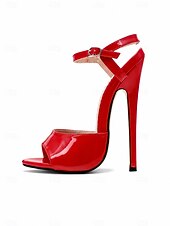 cheap Heeled Sandals-Women's Patent Leather Platform Stiletto Sandals, Open Toe Ankle Strap High Heels for Club, Party &amp; Dancewear