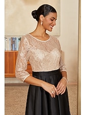 preiswerte Polished Edit-Damen A-Linie High-Low-Kleid Cocktailkleid Kleid für Hochzeitsgäste Knöchellänge Rundhalsausschnitt Dreiviertelarm Illusionsärmel Hohe Taille Elegant Mutter der Braut mit Satin Paillettenspitze