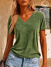  Halloween Women's T Shirt Cotton Shirt Tee Top Ruched Graphic Flag Plain Vintage Fashion Stylish Short Sleeve V Neck Regular Tops Casual Daily Going out Blue Black Purple Green Rose Red Summer Spring
