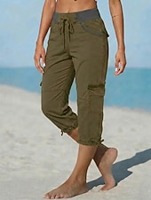 halpa Urheilushortsit-Naisten Reisitaskuhousut Vintage Urheilu Vasikka-Length Keskivyötärö Mukavuus Joustamaton Loma Muodollinen Sininen riisin valkoinen Kameli Kevään ruohonvihreä Kesä Kevät Loose Fit