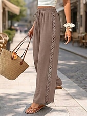 economico Pantaloni a gamba dritta-Per donna Gamba larga Elegante Vacanza Moda Lunghezza intera Vita media Semplice Confortevole Inelastico Casuale Quotidiano Blu Grigio verde Thè Cachi Estate Primavera Vestibilità comoda