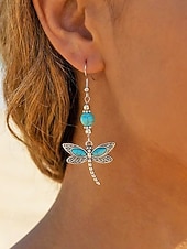 economico Orecchino da donna-Set di orecchini pendenti da donna con libellula turchese e farfalla, orecchini vintage in lega stile boho, gioielli ispirati alla natura per vacanze estive, feste in giardino, festival, regalo