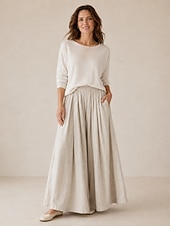preiswerte Premium-Leinen-Kollektion-Damen-Leinenhose mit weitem Bein, mittelhoher Bund, durchgehende Taschen, elastischer Bund, Vintage-Stil, Resort-Look, lässig, Reisweiß