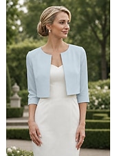 preiswerte Wraps für Hochzeitsgäste-Damen-Wickelbolero Schulterfreies Damen-Mutter-Wickel grundlegende Mäntel  Jacken Elegant 3/4-lange Ärmel Chiffon Hochzeitsgäste Wickel mit einfarbig für Partyabend im Frühling und Sommer um Eindruck