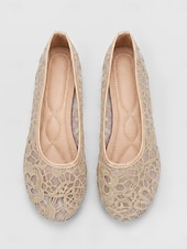 cheap Women's Flats-Women's Almond Crochet Lace Flats – Breathable Floral Mesh Walking Shoes with Lightweight Comfort for Vacation Travel, Cruise Trips,  Garden Parties and Everyday Wear