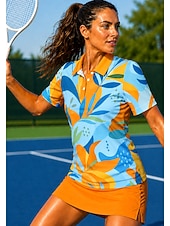 preiswerte Damenbluse-Damen Blumenmuster Sporthemd Golf-Poloshirt Tennis Shirt Tennis-T-Shirt Kurzarm Blumen Knöpfe UPF50+ UV-beständig Hohe Elastizität Feuchtigkeitsableitend Atmungsaktiv Volleyball Tennis Golfspiel