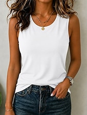  Femmes Débardeur caraco Couleur Unie Occasionnel Sans manches Col ras du cou Hauts Longs Occasionnel Noir Blanche Gris Été Printemps