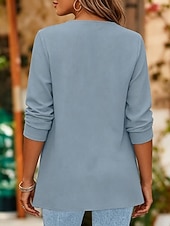  bluză de damă aspect denim culoare uni elegantă vintage la modă mânecă lungă decolteu în V topuri obișnuite casual albastru albastru celest vară toamnă