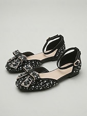 abordables Women's Flats-Women's Party Rhinestone Bowknot Low Heel Square Toe Fashion Fabric Ankle Strap Almond Black Pink