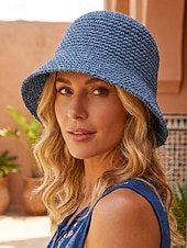 abordables Chapeaux pour femmes-Bob bohème en paille pour femme, chapeau de soleil d'été tissé, casquette de pêcheur légère de plage disponible en plusieurs couleurs, chapeau de voyage pour les vacances
