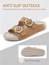 cheap Comfort Sandals-Women's Camel Wide Fit Arch Support Slide Sandals – Adjustable Double Buckle Comfort Walking Sandals with Cushioned Footbed, Wide Toe Box and Non-Slip Outsole for Travel and All-Day Comfort