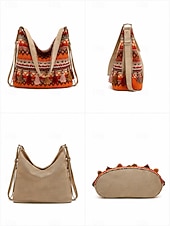 abordables Sacs à Dos de Mode-Womens Boho Sac à épaule brodé avec des pompons Sac hobo ethnique pour festivals voyages plage