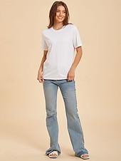 cheap Plain tee-Women's T Shirt Cotton Shirt Tee Top Solid Color Fashion Stylish Basic Short Sleeve Crew Neck Regular Tops Casual Daily Going out Blue Khaki Black White Yellow Summer Spring