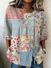 economico Bluse Floreali-Pasqua Per donna Camicia Elegante Bohemien Vacanza Manica Corta Top Regolari Casuale Blu Verde primavera Bianco Azzurro cielo Verde Estate Primavera