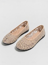 cheap Women's Flats-Women's Almond Crochet Lace Flats – Breathable Floral Mesh Walking Shoes with Lightweight Comfort for Vacation Travel, Cruise Trips,  Garden Parties and Everyday Wear