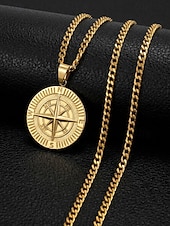 abordables Bijoux pour hommes-Collier pendentif boussole viking pour homme, chaîne gourmette en acier inoxydable, bijou talisman nautique vintage, or, argent, noir