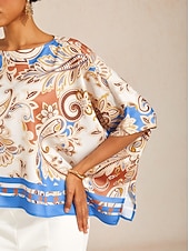 tanie koszule, topy i bluzki-królewski top dolman z satyny jedwabistej paisley flora