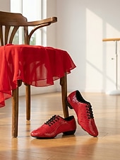 preiswerte Tanzschuhe zum Üben-Rote Damen-Trainingsschuhe für lateinamerikanische Tänze – professionelle Tanzschuhe mit atmungsaktiven Mesh-Einsätzen und flexibler, geteilter und gepolsterter Sohle &amp;Stabiler Absatz für Salsa,
