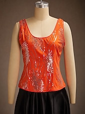 cheap Women's Blouse Suits-Women's Sequin Tops Twinset Sequins Feather Elegant 3/4 Length Sleeve Mandarin Collar Regular Tops Wedding Guest Orange Spring Fall