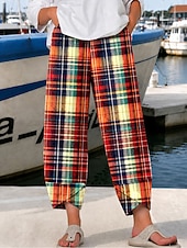  Mujer Perneras anchas pantalones Pantalones Cortos Vacaciones Vintage Estilo Étnico Longitud total Alta cintura Graphic Plaid Geométrico Correa Retazos Cintura elástica Confortable Comodidad