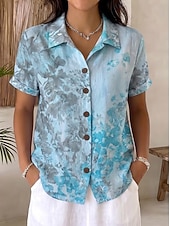 cheap Floral Blouses-Women's Shirt Buttons Print Floral Graphic Daily Stylish Casual Short Sleeve Shirt Collar Long Tops Casual Daily Blue Yellow Pink Summer Spring