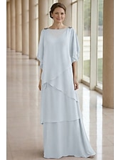 economico Lunghezza del pavimento-Linea ad A Lunghezza al pavimento Abito da invitata a nozze Abito Formale Abito a Strati Abito da cerimonia per signora Mezza Manica Girocollo Elegante Formale Ospite di nozze Chiffon con Volant