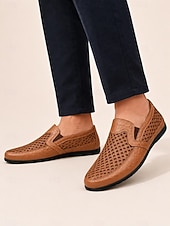 baratos Sapatos Casuais Slip-On-Homens Mocassins e Slip-Ons sapatos feitos à mão Caminhada Casual Ao ar livre Atlético Com Transparência Pele Respirável Confeccionada à Mão Preto Azul Marron Verão Primavera