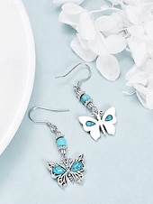 economico Orecchino da donna-Set di orecchini pendenti da donna con libellula turchese e farfalla, orecchini vintage in lega stile boho, gioielli ispirati alla natura per vacanze estive, feste in giardino, festival, regalo
