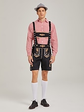cheap Lederhosen Set-Oktoberfest Lederhosen Set Shirt Tyrolean Hat Knee Length Embroidered German Alpine Heritage Wiesn Men's Carnival Party Beer Festival Traditional Style Cloth