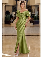 abordables Robes de soirée fourreau-Sirène Trompette Longueur au sol Robes de Bal Robe de Soirée Tenue de soirée Élégant Style Célébrité Tapis rouge Sans manches Épaules Dénudées Soirée Fête de jardin Satin avec Froncé Fente