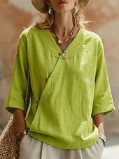 economico Bluse Semplici-Per donna Camicia Blusa Patchwork Tinta unica Elegante Casual Mezza Manica Scollo a V Top Regolari Casuale Quotidiano Blu Blu chiaro Rouge Bianco Verde chiaro Estate Primavera