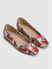 economico Ballerine da donna-Per donna Quotidiano Floreale / Fiore Tacco basso Punta quadrata Moda Finta Pelle Mocassino Nero Rosso Verde