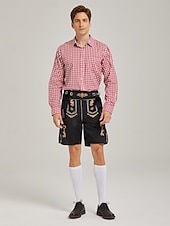 cheap Lederhosen Set-Oktoberfest Lederhosen Set Shirt Tyrolean Hat Knee Length Embroidered German Alpine Heritage Wiesn Men's Carnival Party Beer Festival Traditional Style Cloth