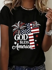 cheap Independence Day Top-American Independence Day Women's T Shirt Print Graphic Flag Letter Vintage Fashion Stylish Short Sleeve Crew Neck Round Neck Regular Tops Casual Daily Weekend Black 1# Black White Summer Spring Fall