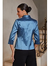 preiswerte Polished Edit-Damen Oberteile Blusen Revers Dreiviertelarm Elegant Alltagstauglich Mutter der Braut Hochzeitsgast mit Chamäleon-Stoff Strass Glitzer Verzierte Taillendetails Tintenblau