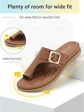 cheap Comfort Sandals-Women's Brown Buckle Comfort Slide Sandals – Cushioned Footbed Slippers, Open Toe Casual Summer Walking Sandals with Arch Support for All-Day Comfort, Travel, Vacation and Daily Wear